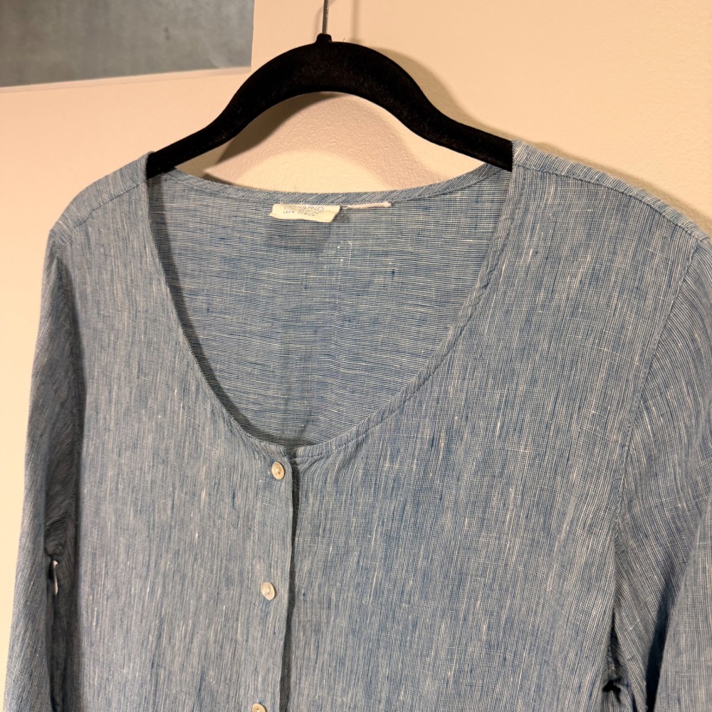 Linen Lagenlook Button Front Peplum Blouse (M) Long Sleeve Cottagecore Boho - Picture 3 of 13
